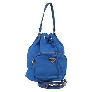 PRADA Hand Bag Nylon 2way Blue Gold Auth 127263V